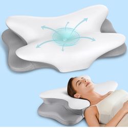 Cervical Neck Pillow for Pain Relief - Ergonomic Side Sleeper Pillow for Neck Support, Contour Pillow for Bed Sleeping, Cooling Memory Foam Pillows Or