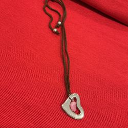 Heart Shape Necklace With Pink Center