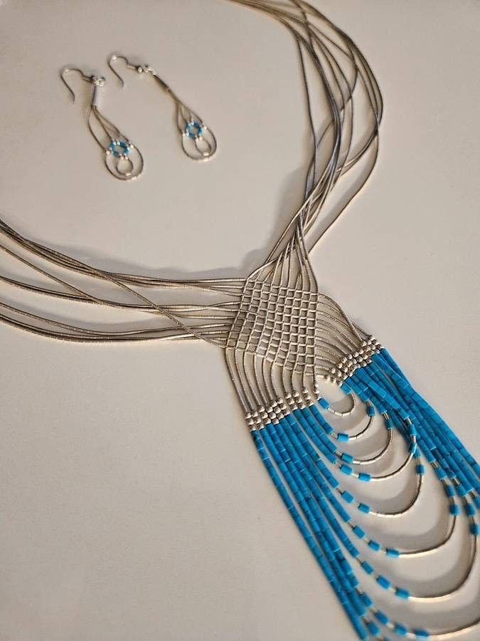Vintage Turquoise And Silver Neckless and Earring Set For $80