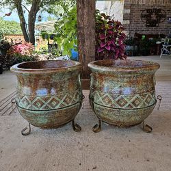 Turquoise Clay Pots (Planters) Plants $65 cada una.