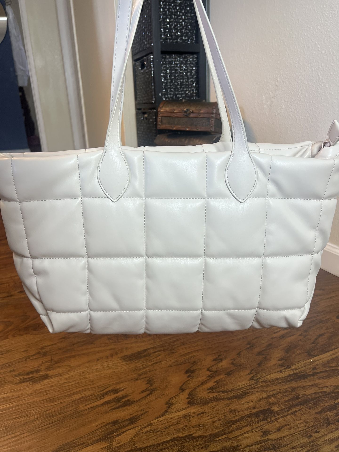 AQUA Quilted Tote Shoulder Bag in Bone