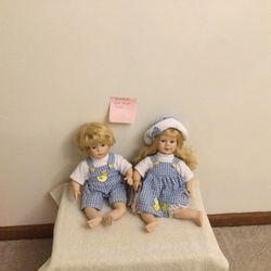 Collectible Porcelain Doll Pair - Twins