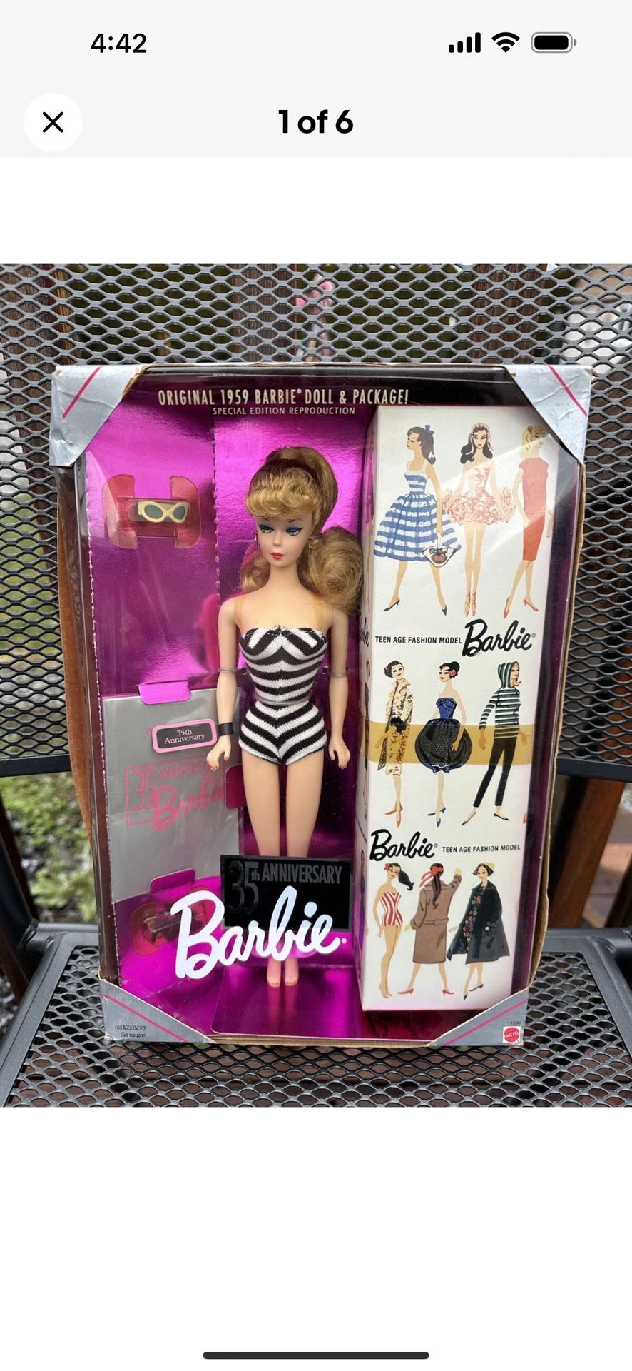 Org. 1959 Barbie Doll & Pkge. Special Edition Reproduction 1993 NIB