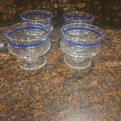 Vintage Cobalt Blue Stripe Sherbet/Dessert Glasses – Set of 4 – 3”