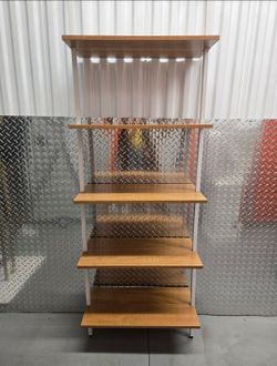 Modern 5-Tier Wood & White Metal Bookshelf - 71x24