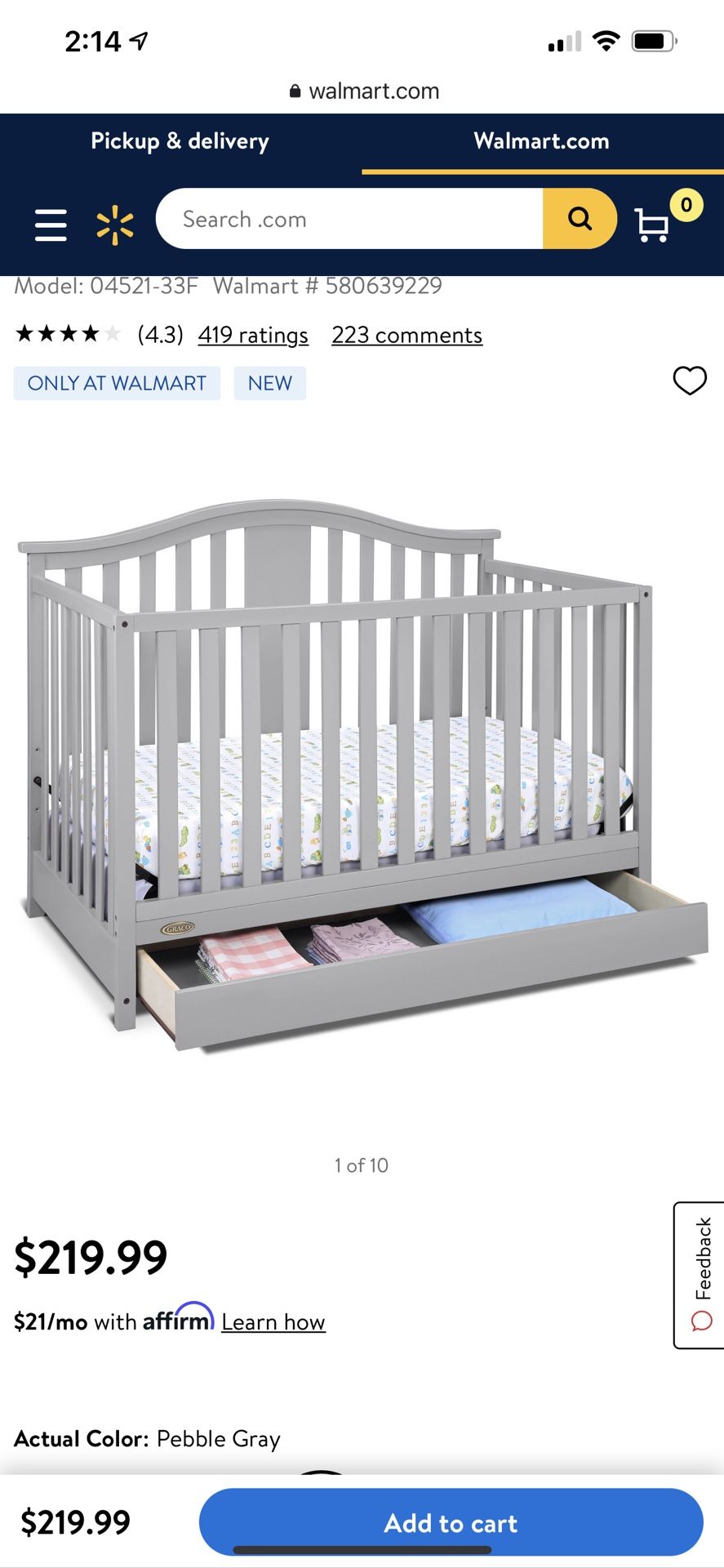 Graco Solano 4 in 1 Convertible Crib with Drawer Pebble Gray