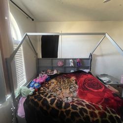 🛏️ Full Size Bed Frame with Built-In Headboard Shelves & Outlets — $100
🛏️ Twin Bed Frame — FREE (must take with full)