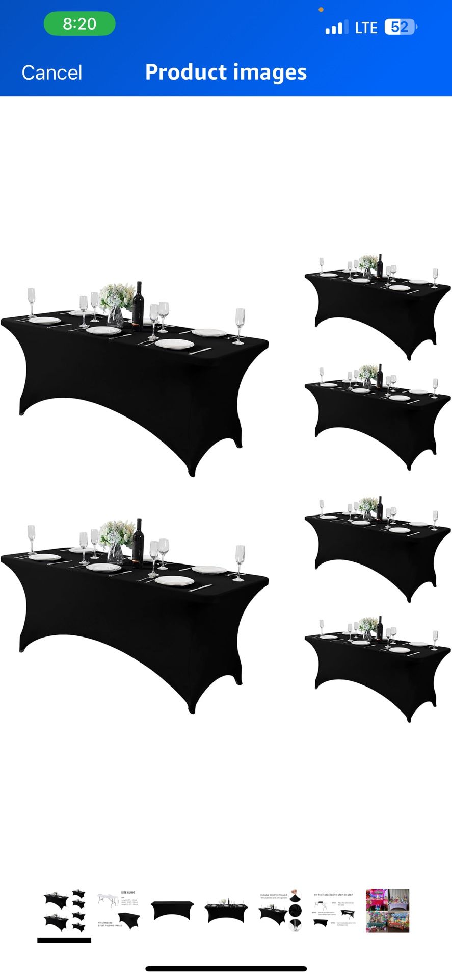 6 Pack Spandex Table Cover for 6FT Table Universal Fitted Stretch Tablecloth for Party, Banquet, Wedding and Events-Black