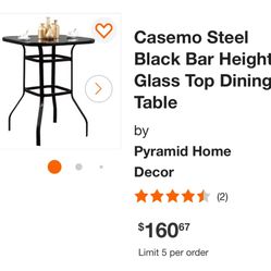 Casemo Steel Black Bar Height Glass Top Dining Table