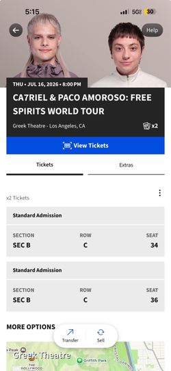 CA7RIEL y PACO AMOROSO 2 tickets Greek Theater July 16