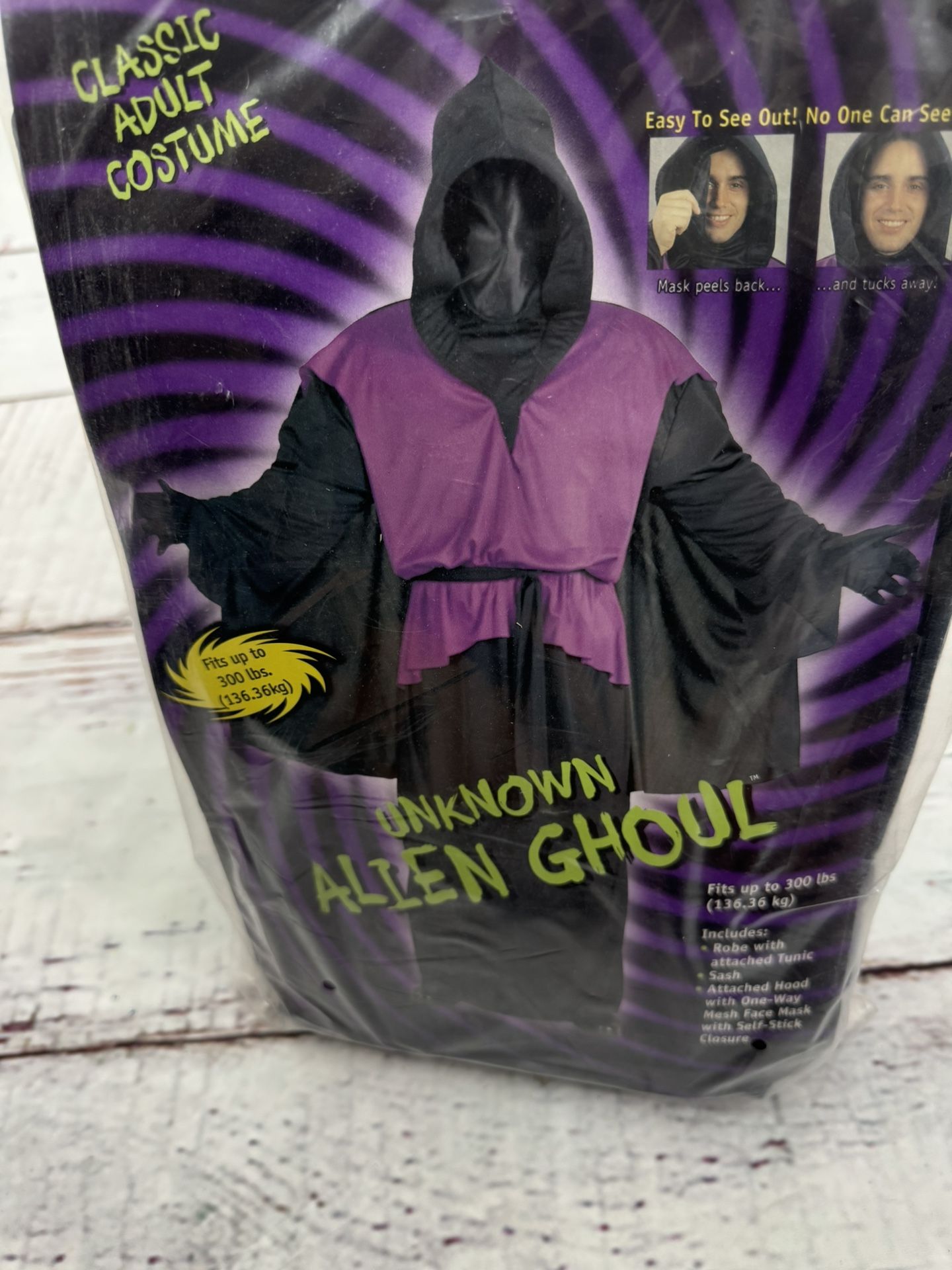 Alien Ghoul Halloween costume Black Hooded Robe mesh face mask Sash Plus Size