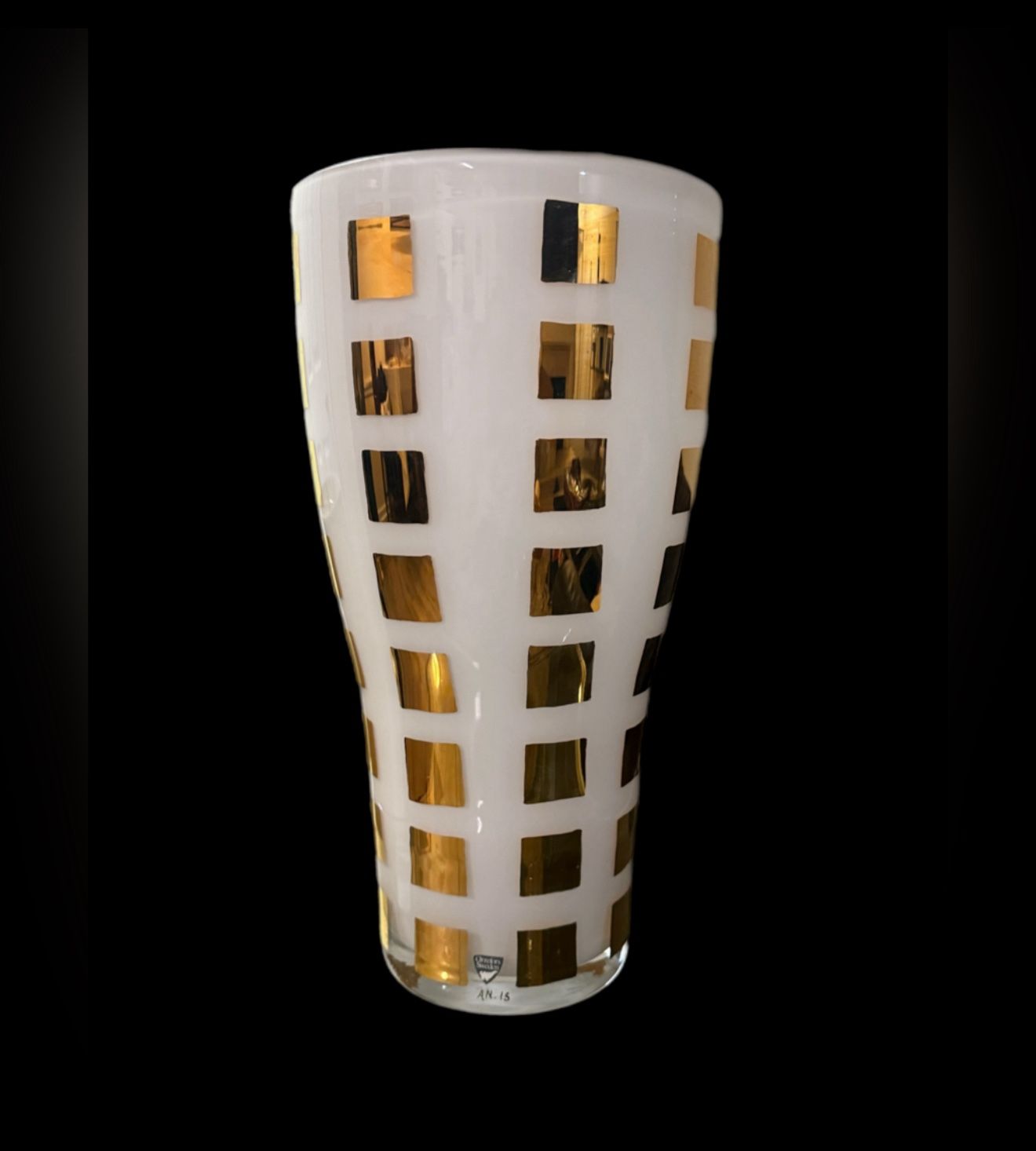 Orrefors by Anne Nilsson Large 13.5in Gold & White Vase Signed Rare
