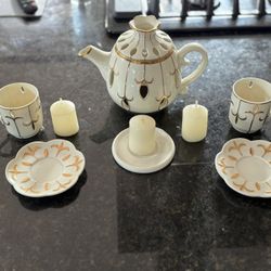 Partylite Tea for Two Votive Candle Holder Teapot w/Matching Cup & Saucer Sets