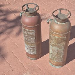 Vintage Copper Bronze Brass Fire Extinguishers
