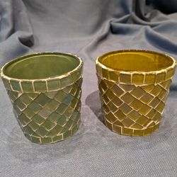 2 Mosaic Pots For Candle Or Other Use