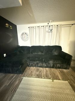 Black Corduroy Sectional Sofa with Chaise