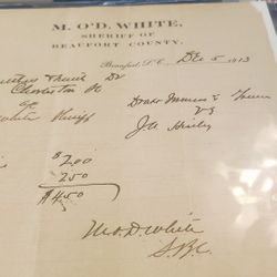 1913 Letter Signed By Sheriff Of Beaufort County 