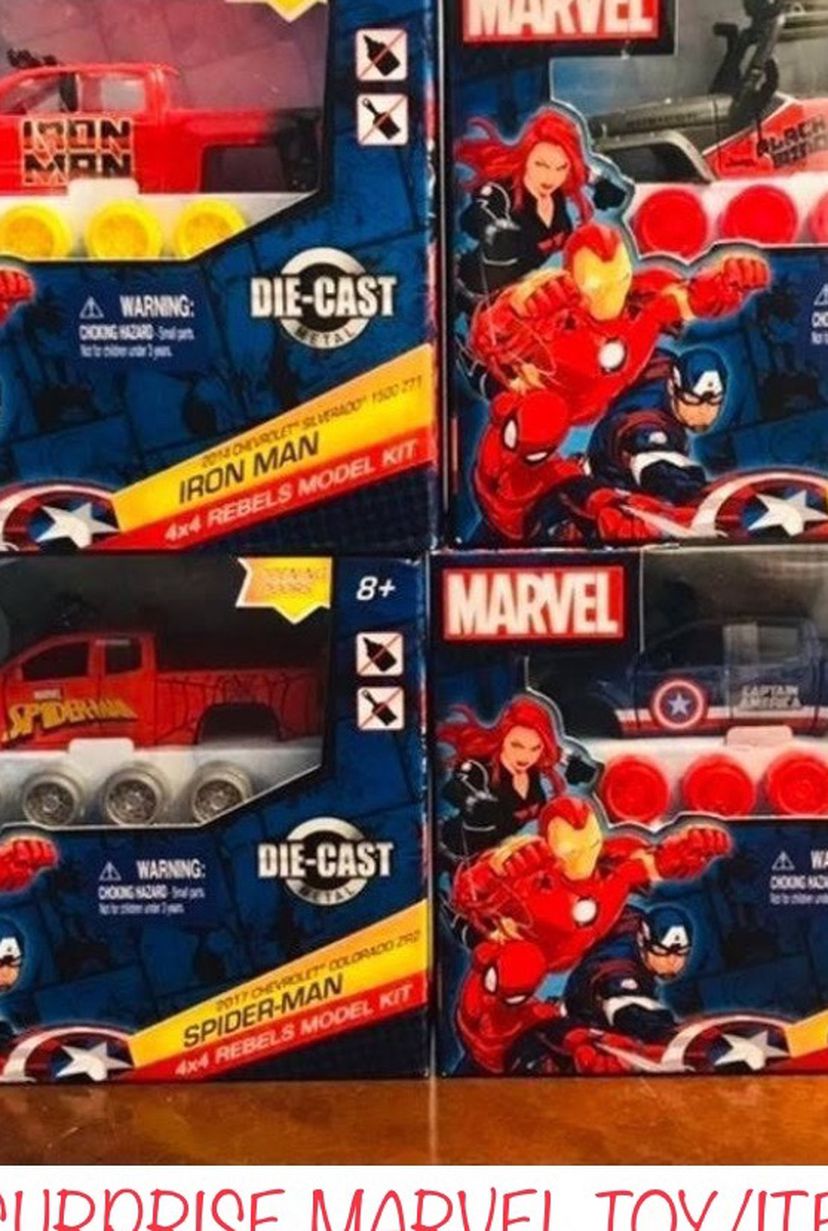 Set Of 4 Marvel Rebel Model Trucks+1 Mystery Bonus Marvel Collectible Toy
