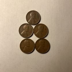 Coins – 1938D Lincoln Pennies – Denver Mint – approx. 20 million Coins Minted  – Total  5 Coins