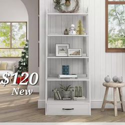 White Bookcase With Bottom Drawer || White Ladder Bookshelf 