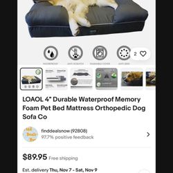 LOAOL 4" Durable Waterproof Memory Foam Pet Bed Mattress Orthopedic Dog Bed 