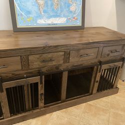 Solid Wood Dog Crate/Buffet Table/TV stand (inside can be split to two, for 2 large dogs or be 1)