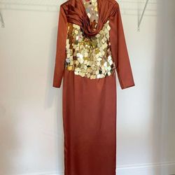 Brown Maxi Gown Dress Glitter Sparkling Size XL