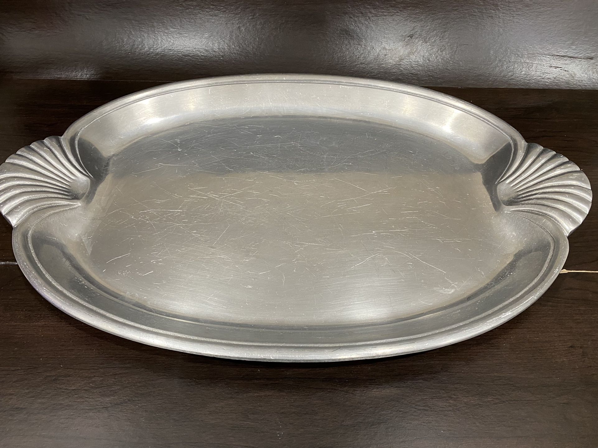 Vintage The Wilton Co Pewter Oval Platter With Scallop Sea She’ll Handles