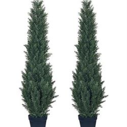 2 Packs 4ft Artificial Cedar Topiary Trees - Fake Boxwood Topiary Cypress Trees Potted Plants