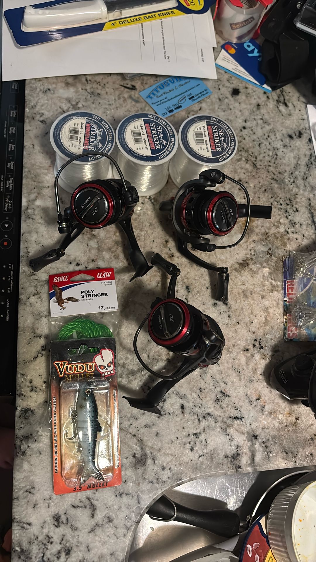3 Quantum Throttle 6 20s, Sea Striker Mono Spools, Vudu Swimbait, & More