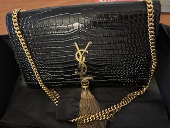 Kate Medium Tassel YSL Crossbody Bag in Croc-Embossed Leather