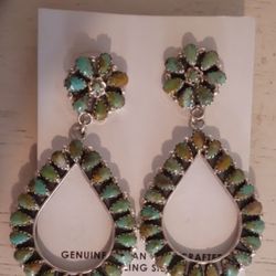 Navajo Handmade Royston Turquoise Earrings Sterling Silver