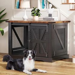 40" Farmhouse Dog Crate Furniture, Sliding Door, Chew Resistant, End Table