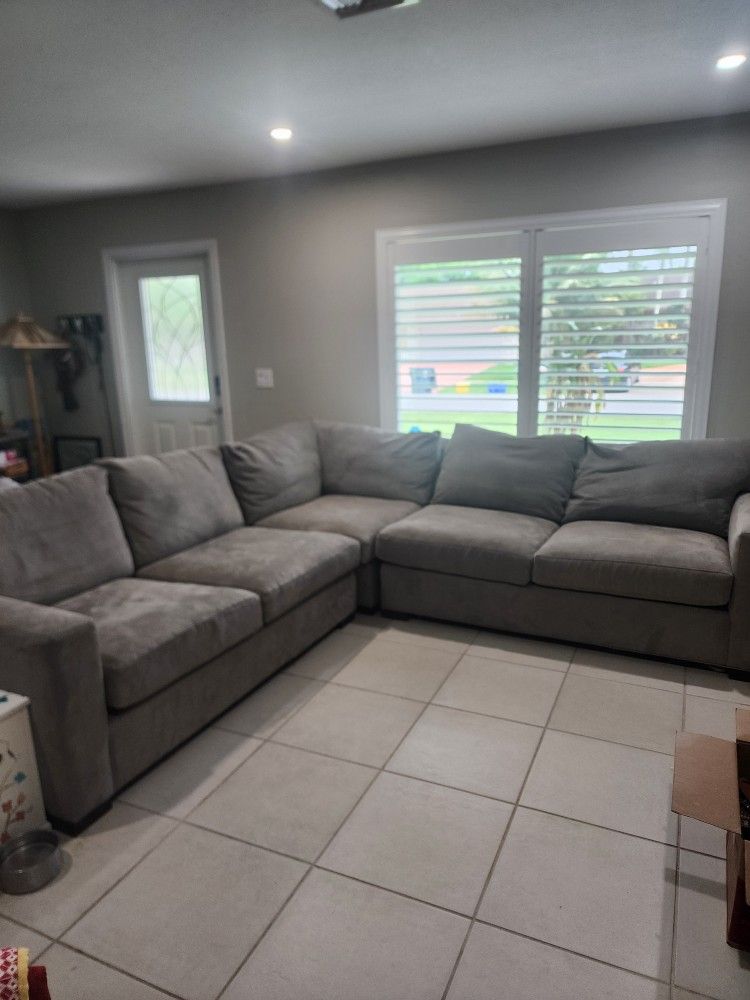 Crate and Barrel Large Grey Microfiber Sectional Sofa