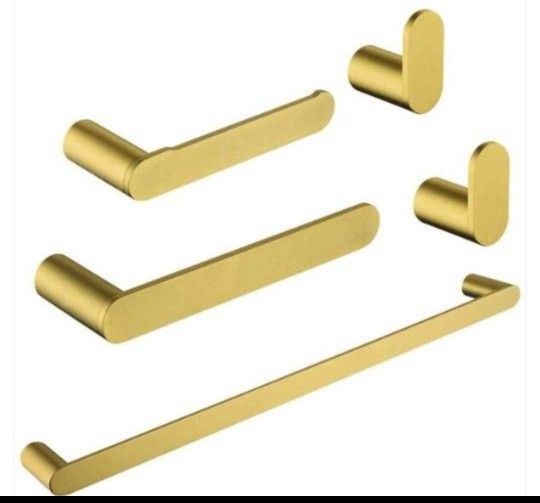 Luxury Sturdy Bathroom Hardware Accessory Set Stainless Steel Brushed Gold