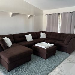 Brown Sectional Sofa Couch Sala Ottoman 
