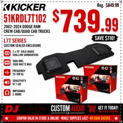 Kicker Dodge Ram Truck Enclosure 2 x 10" L7 Solo-Baric Subwoofers 2000 Watts L7T10 Bass System KRDL7T10 🚨 Payment Options Available 🚨 No Credit Need