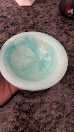 Vintage Avon Green Swirl Milk Glass Rose Bowl
