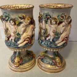 VERY RARE! Vintage Italian Capodimonte Cherubs  Nude vases