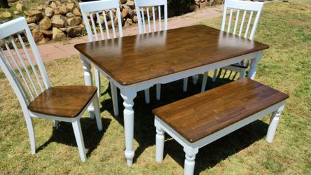Dining table chairs and bench solid wood kitchen table set