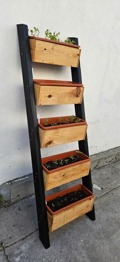 Handmade Redwood & Cedar Vertical Ladder Planter