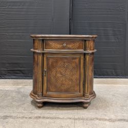 Ornate Dark Wood Accent Cabinet with Drawer