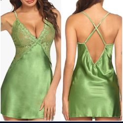 Avidlove Lingerie for Women V Neck Short Nightgown Satin Lace Sleepwear