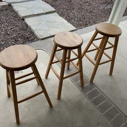 3 Bar Height Wood Stools