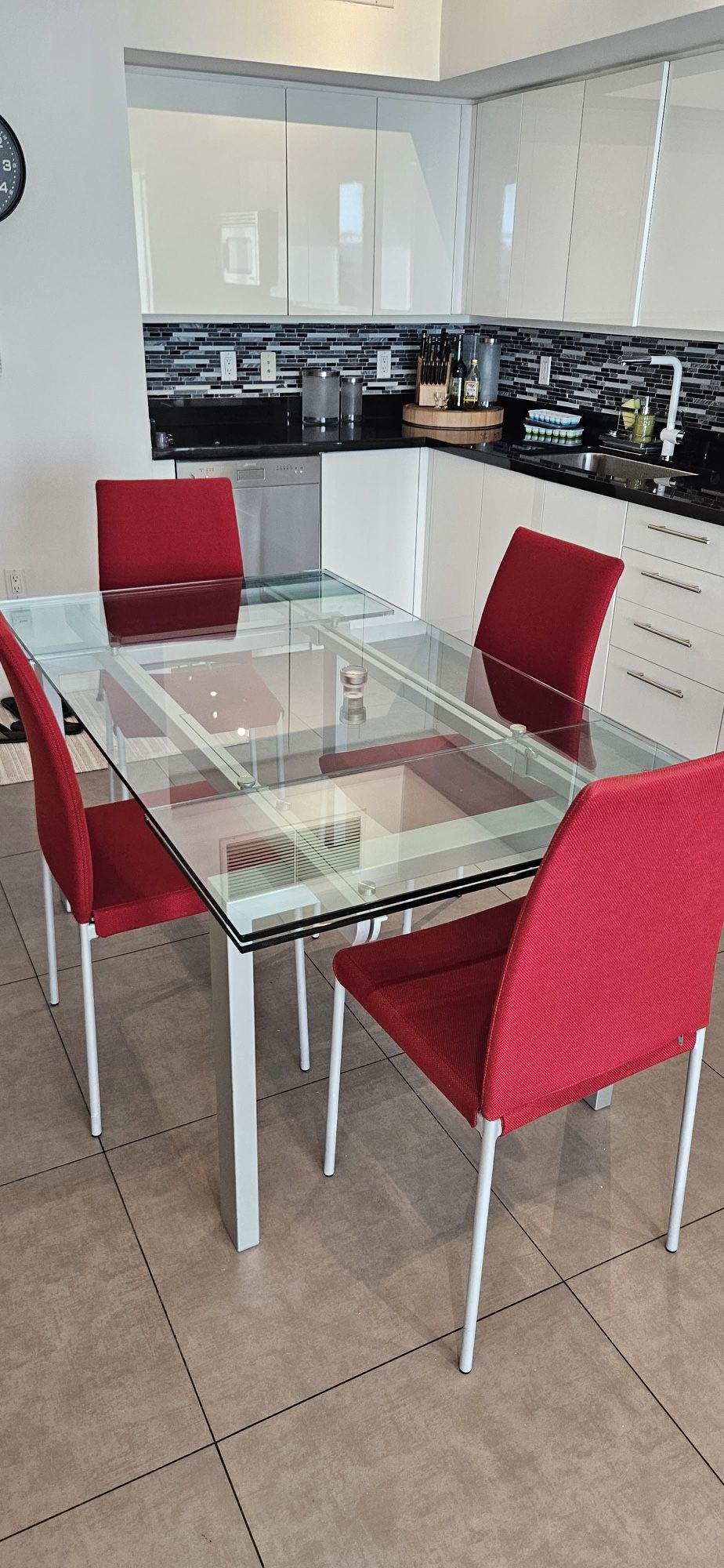 Glass And Metal Extendable Dining Table
