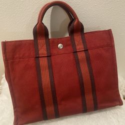 Hermes Hermes Fourre Tout MM Red Cotton Canvas Tote Hand Bag