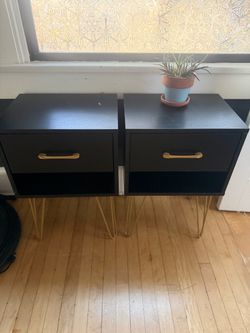 Pair of Black Nightstands with Gold Hairpin Legs