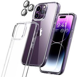 AASD [5 in 1 for iPhone 14 Pro Max Case Protective with 3Pack Tempered Glass Screen Protectors + 1Pack Independent Camera Lens Protector 
