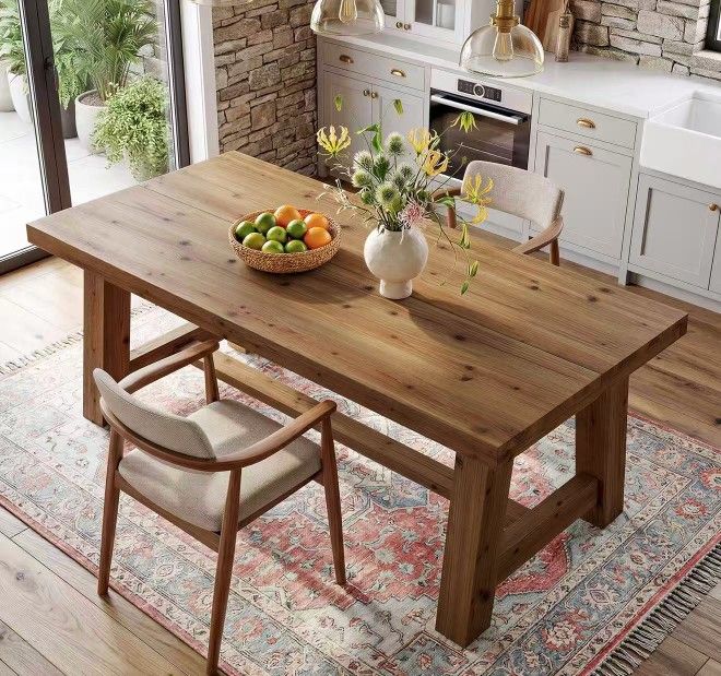 F2647 63" Solid Wood Dining Table, Rectangular Kitchen Table for 4-6 People