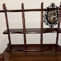 📌 Vintage Wooden 3-Tier Spindle Wall Shelf – 26.5” Tall
